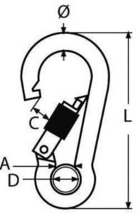 Rugós karabiner biztosító anyával Rozsdamentes acél A4 11X120MM