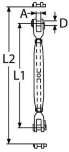 Turnbuckle with two forks, milled forkhead Stainless steel A4 M12