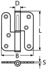Dobradiça de porta em duas partes, direita ou esquerda Aço inoxidável (Inox) A2 100X80 Left