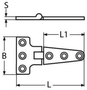 Door hinge, a-symmetrical T-strap Stainless steel A4