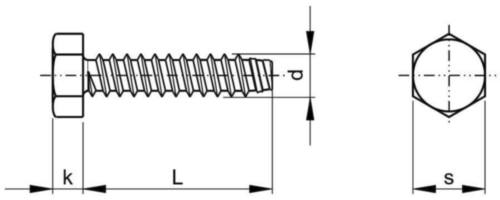 Hexagon head tapping screw DIN 7976 F Steel Zinc plated with flat end