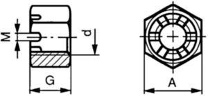 Šestihranná korunková matice s drážkou UNF BS ≈1768 Ocel Bez PU 6