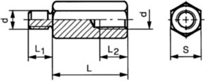 Spacer, internal and external thread Free-cutting steel Zinc plated M3X14X7