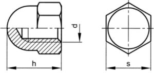Sechskant-Hutmutter hohe Form BSW Stahl Blank 6