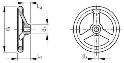 Handwheel with three or five spokes DIN ≈950 Aluminium