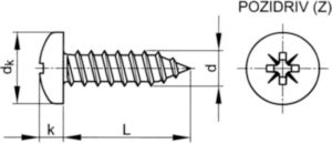 Cross recessed pan head tapping screw Pozidriv DIN 7981 C-Z Steel Zinc plated ST2,2X8MM