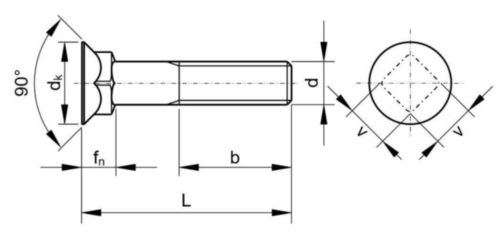Parafuso cabeça de embeber arreigada quadrada pequena DIN ≈608 Aço Sem tratamento de superficie 8.8