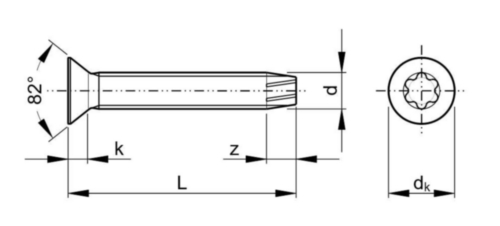 Hexalobular socket countersunk head thread cutting screw Steel Zinc plated