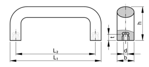 Solid bridge handle (bow grip) with brass threaded bushes Glass-fibre reinforced plastic