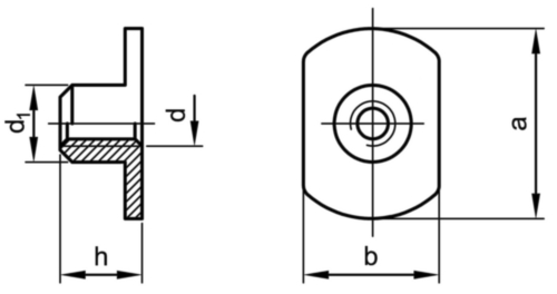 Weld nut with smooth flange Stainless steel A2 M6X19