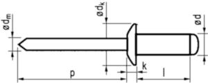 Rivet aveugle à tête plate, ouvert Aluminium AlMg 3 / Acier inoxydable A2