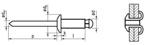 Platbolkop blindklink spreidnagel, open Aluminium AlMg 3,5 / Staal Elektrolytisch verzinkt