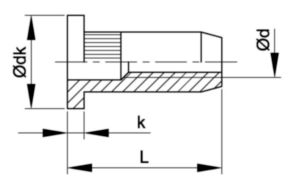 Écrou noyé ouvert, tête cylindrique, fût cannelé Aluminium