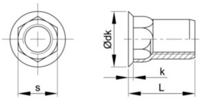 Blindklinkmoer open, lage verzonkenkop met zeskante schacht Roestvaststaal (RVS) A2