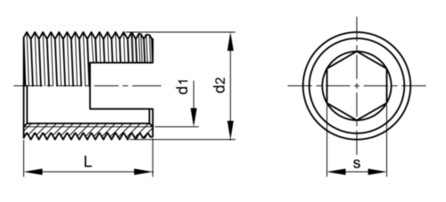 Self-cutting threaded insert with hexagon socket type 302 2 Steel Case-hardened Zinc plated M8X15