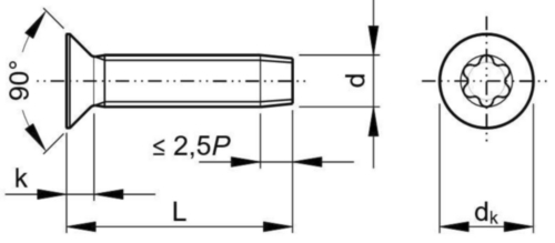 Thread rolling countersunk head screw hexalobular Acero Cincado