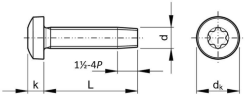 Hexalobular socket pan head thread rolling screw DIN ≈7500-1 PE Stainless steel A2 M2,5X6