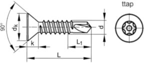 Self-drilling screw countersunk head ttap® DIN ≈7504 O Steel Zinc plated