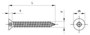 SECURITY Hexagon socket countersunk head tapping screw with pin Stainless steel A2