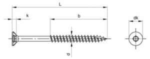 Countersunk chipboard screw ribs cut point Stainless steel A4 6X80X48MM