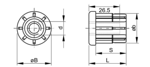 Threaded bush for round tube Plastic PA, glass fibre reinforced / brass Niklowane B=30