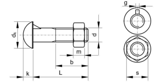 Parafuso cabeça redonda com porca DIN 607/555 Aço Sem tratamento de superficie 4.6