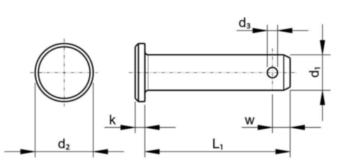 Clevis pin with head and split pin hole DIN 1444 Free-cutting steel Zinc plated