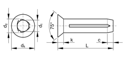 Senkkopf-Kerbnägel ISO 8747 ISO 8747 A Stahl Blank