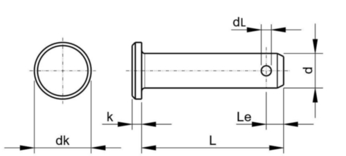 Clevis pin with head and split pin hole ISO 2341 B Free-cutting steel Zinc plated