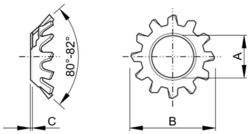 Rondelle élastique conique à dents chevauchantes extérieures, type A ASME B18.21.1 Acier à ressort inoxydable AISI 410 #2