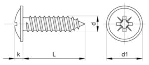 Flange head PZ tapping screw sharp point BS 4174 Steel Zinc plated black passivated