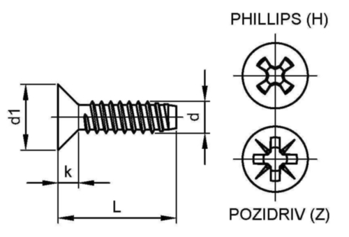 Senkkopfschraube, PZ, selbstschneiden, flache Spitze DIN 7982 F-Z Stahl Elektrolytisch verzinkt