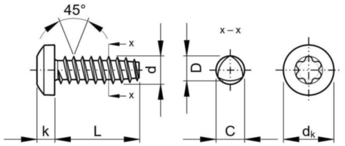 Pan head TX screw for plastic 45° Stainless steel A2 3X6MM