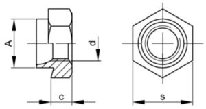 Self-clinching hexagon rivet bush SWG Steel Zinc plated M4-20SWG