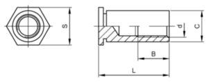 Self-clinching blind stand off Stainless steel A1 M3X5,39X8X4