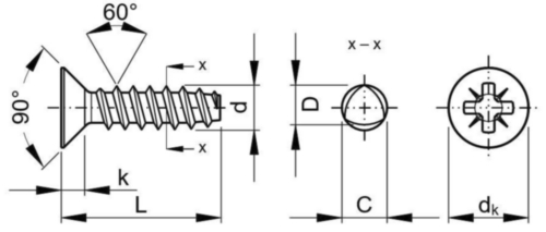 Zelf draadvormende schroeven, 60 graden, verzonken kop (Z) Elektrolytisch verzinkt NO.6-19X5/16 |