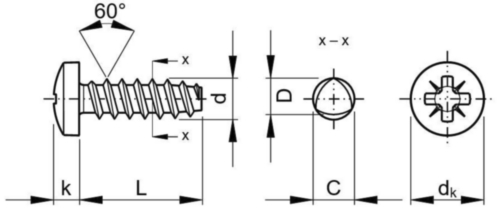 Pan head PZ screw for plastic 60° Steel Zinc plated NO.4-20X1/4