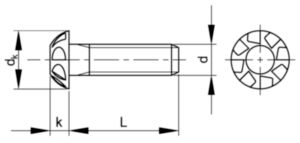 SECURITY Kinmar® permanent machine screw Ocel Zinko-hliníkový povlak bez Cr<sup>6+</sup>- ISO 10683 flZnnc M8X25