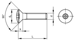 SECURITY Hexalobular socket raised countersunk machine screw with pin Aço inoxidável (Inox) A2