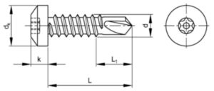 SECURITY Hexalobular socket pan head self drilling screw with pin Acél Cink lamella Cr<sup>6+</sup>mentes - ISO 10683 flZnnc