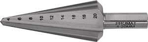Getrapte plaatboor boorbereik 4-20 mm HSS-Co totale lengte 71 mm snedeaantal 2 PROMAT