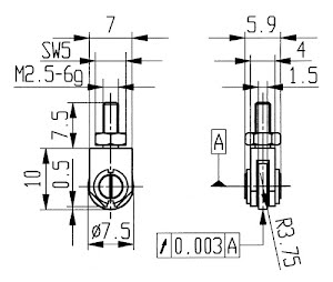 Meetinzetstuk d. 1,5 mm wiel M2,5 staal passend voor meetklokken KÄFER