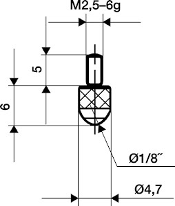 Palpeur longueur 6 mm bille M2,5 carbure adapté à horloges de mesure KÄFER