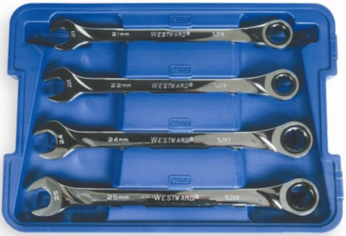 Westward Combination spanners with ring ratchet reversible sets 4PC 21-25MM