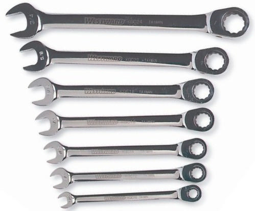 Westward Combination spanners with ring ratchet reversible sets SET 8-17MM