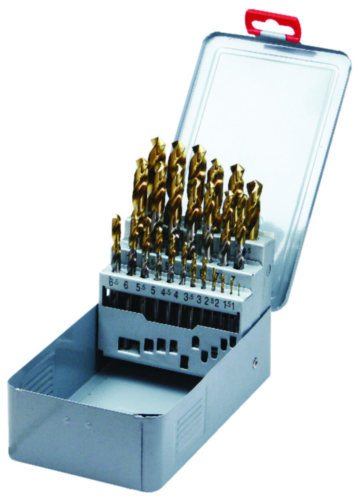 Swiss Tech Jobber drill set DIN 338 RN Metric HSS Bright TiN (Tip) 1-13MMX0,5MM 25PC